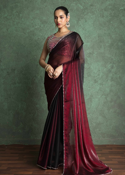 RARIZA SEQUIN EMBELLISHED WINE SAREE