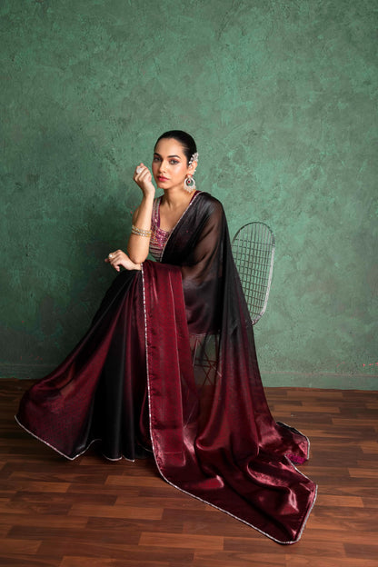 RARIZA SEQUIN EMBELLISHED WINE SAREE