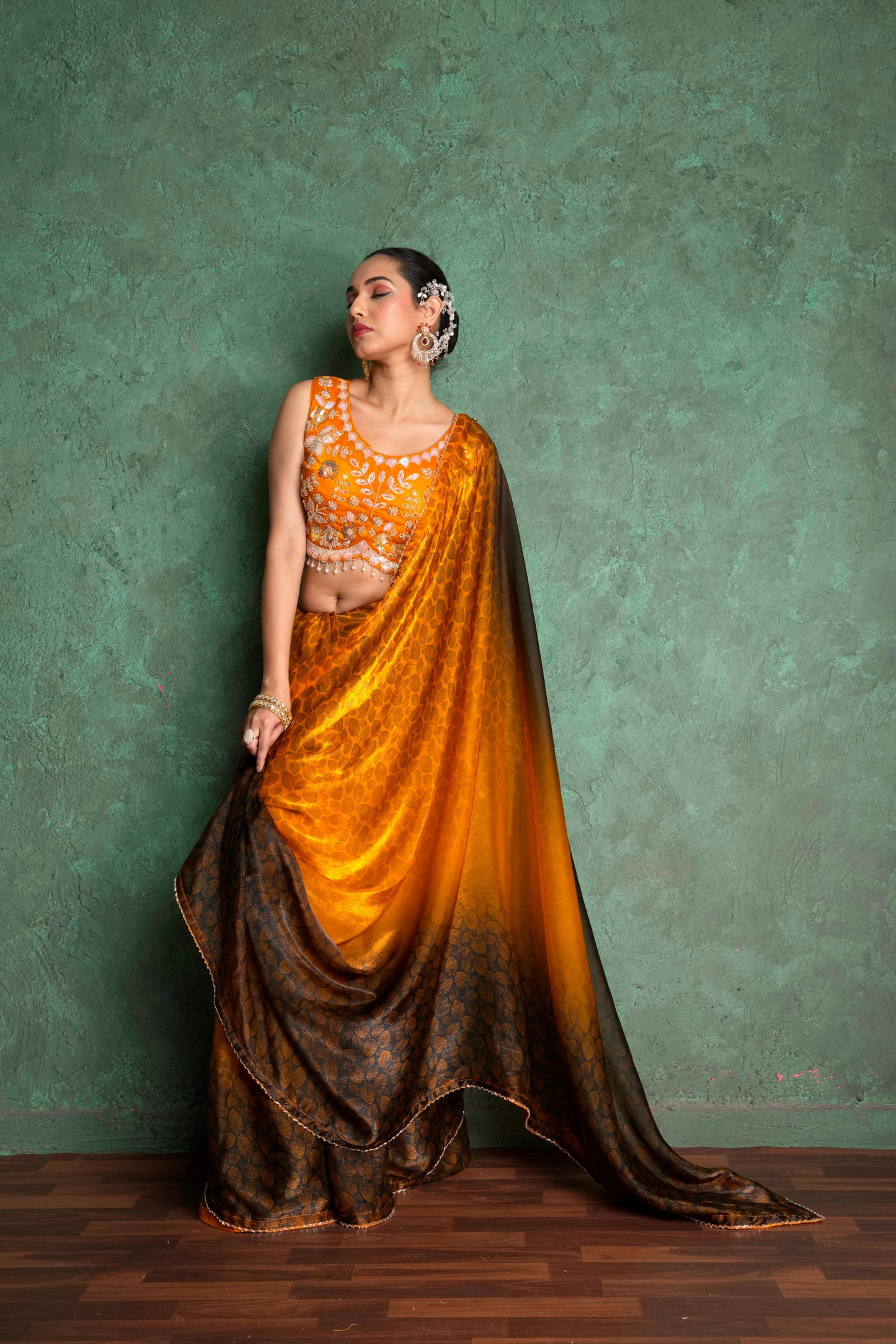 RARIZA EMBELLISHED MUSTARD GEORGETTE SAREE