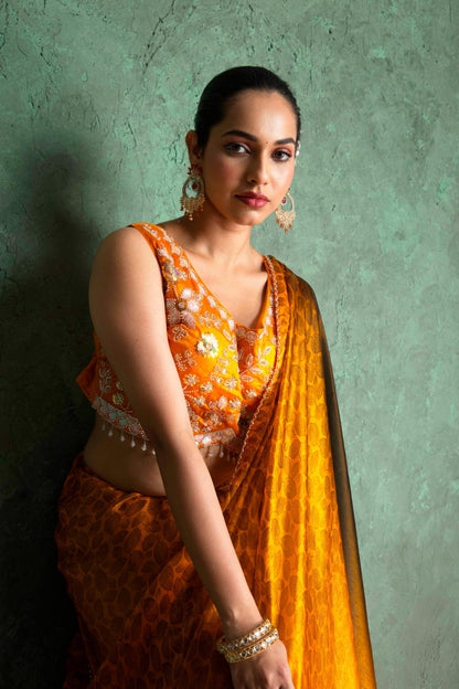 RARIZA EMBELLISHED MUSTARD GEORGETTE SAREE