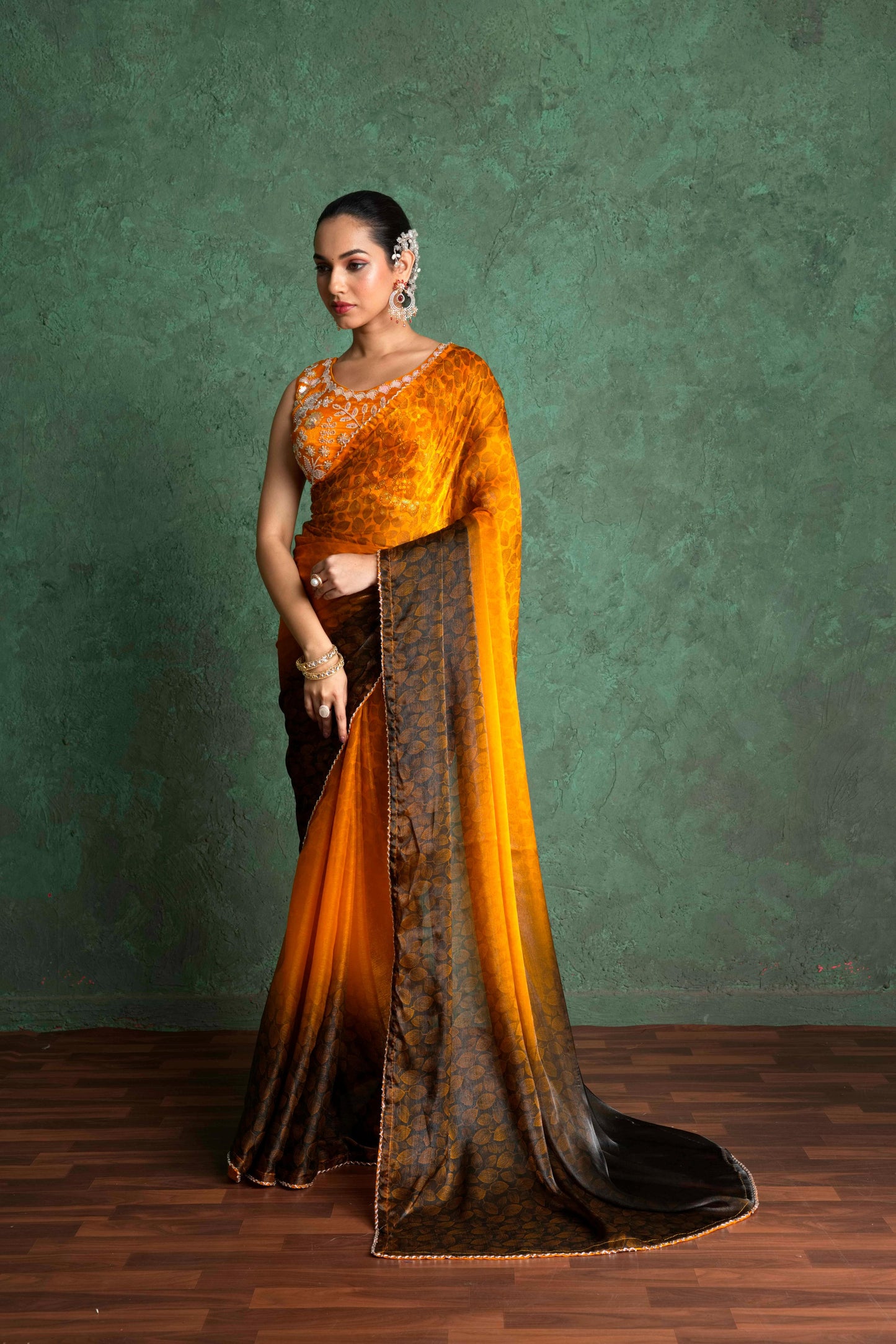 RARIZA EMBELLISHED MUSTARD GEORGETTE SAREE