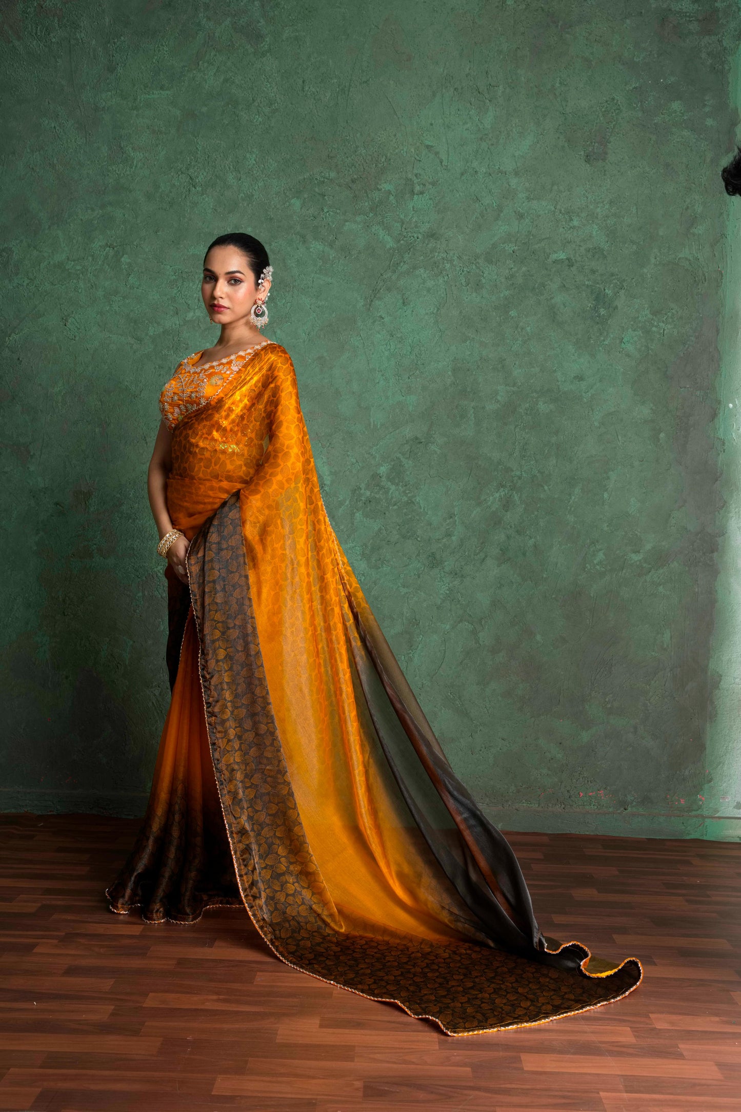 RARIZA EMBELLISHED MUSTARD GEORGETTE SAREE