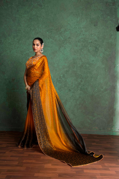 RARIZA EMBELLISHED MUSTARD GEORGETTE SAREE