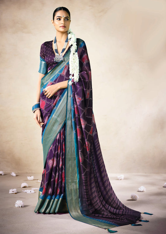 ROYAL PLUM BANDHEJ SAREE