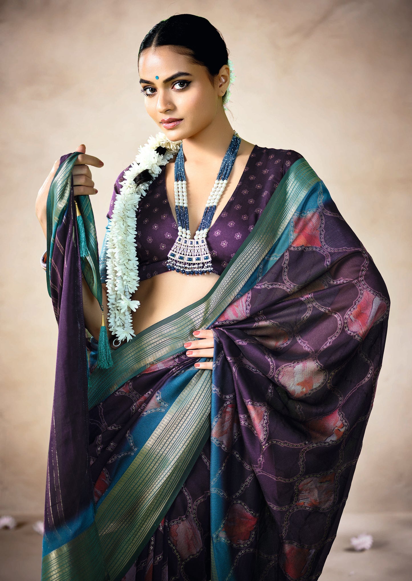 ROYAL PLUM BANDHEJ SAREE