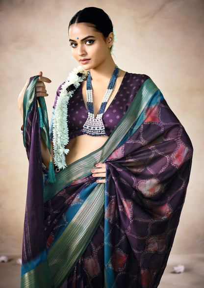 ROYAL PLUM BANDHEJ SAREE