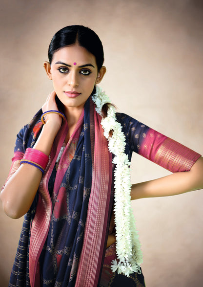 MIDNIGHT NAVY BANDHEJ SAREE