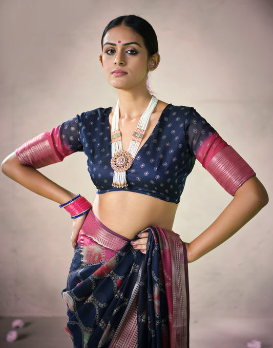 MIDNIGHT NAVY BANDHEJ SAREE