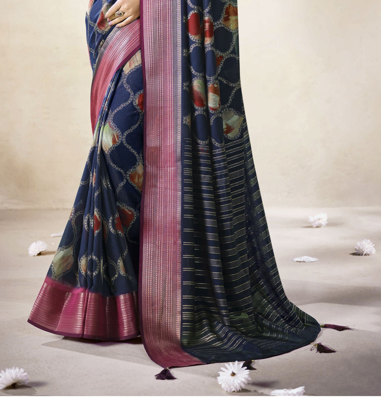 MIDNIGHT NAVY BANDHEJ SAREE