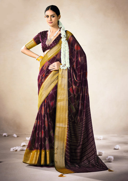 ROYAL WINE BANDHEJ SAREE