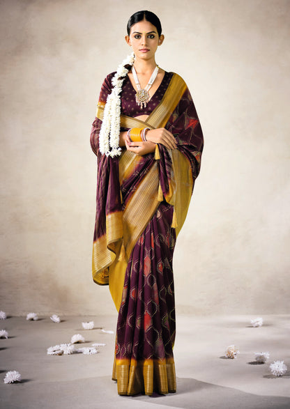 ROYAL WINE BANDHEJ SAREE