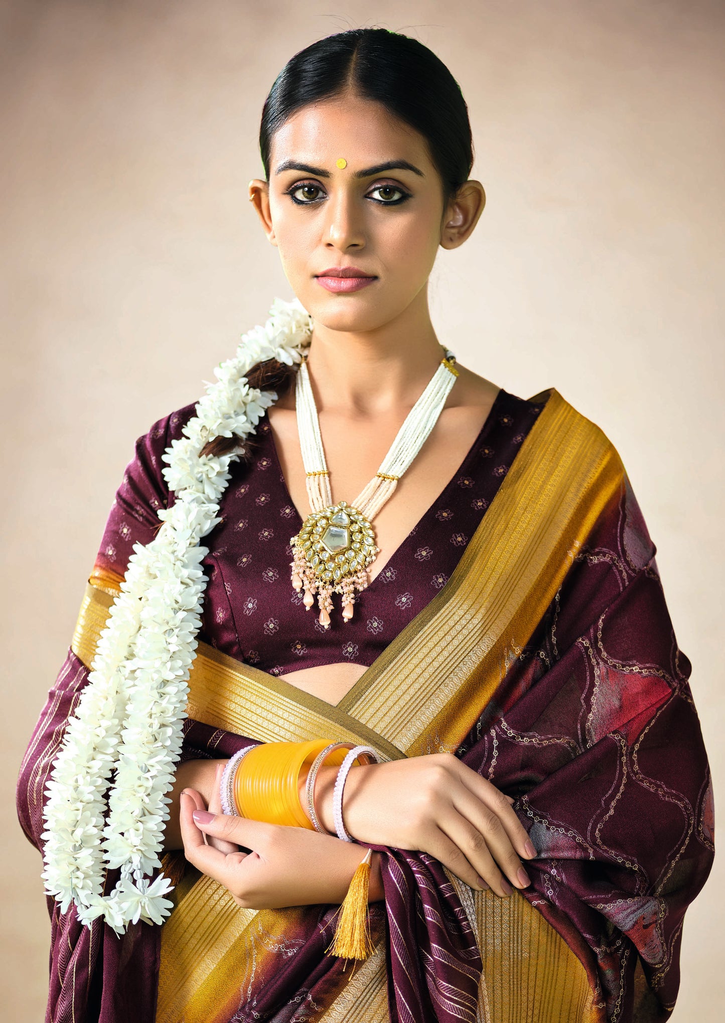 ROYAL WINE BANDHEJ SAREE
