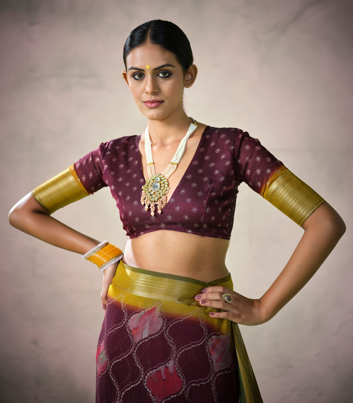 ROYAL WINE BANDHEJ SAREE