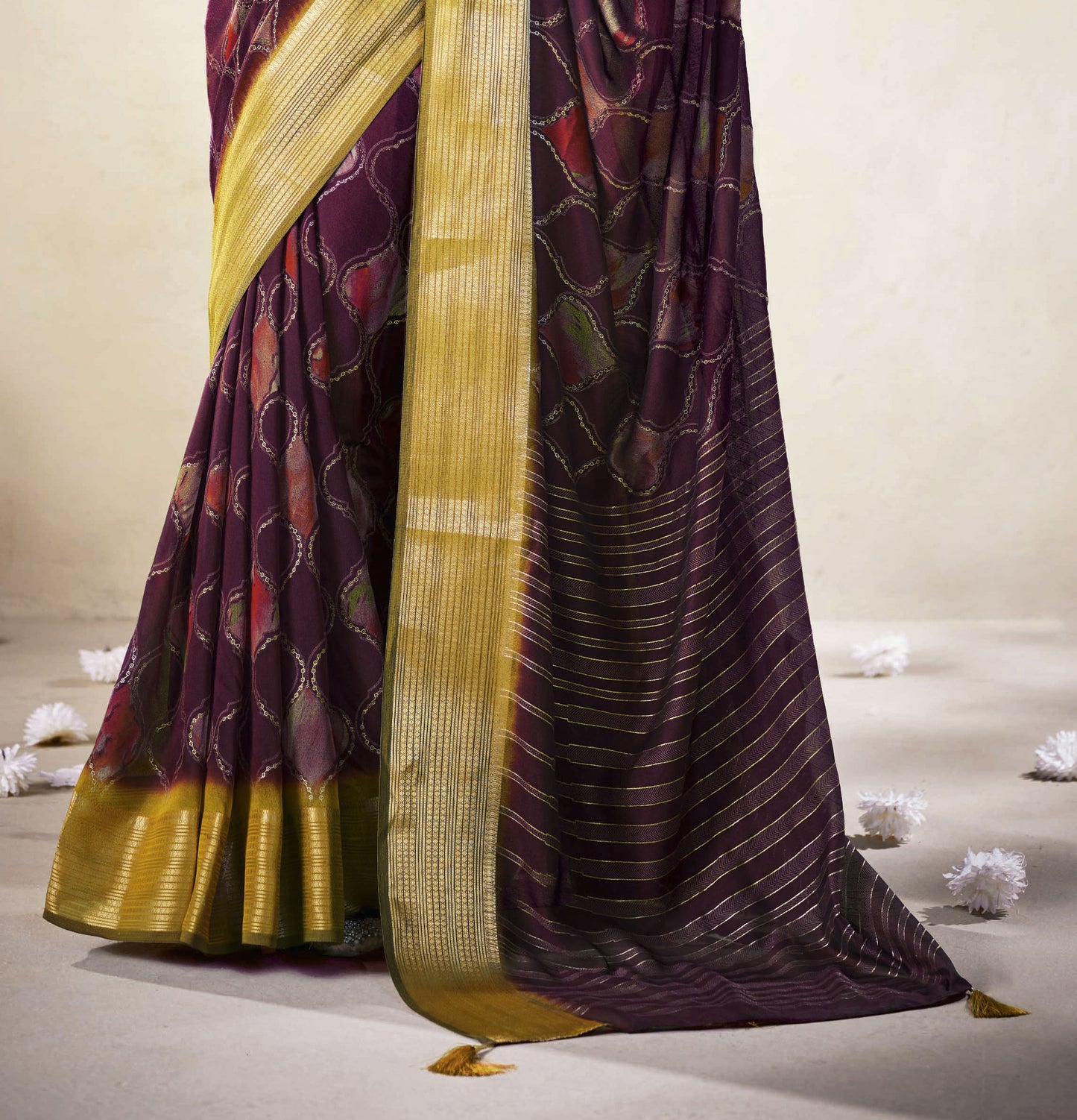 ROYAL WINE BANDHEJ SAREE