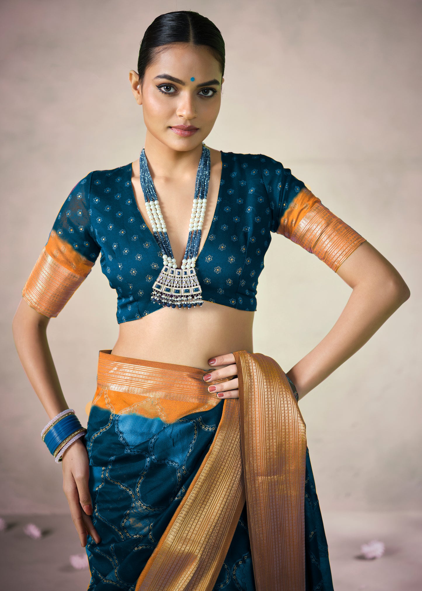 EMERALD TEAL BANDHEJ SAREE