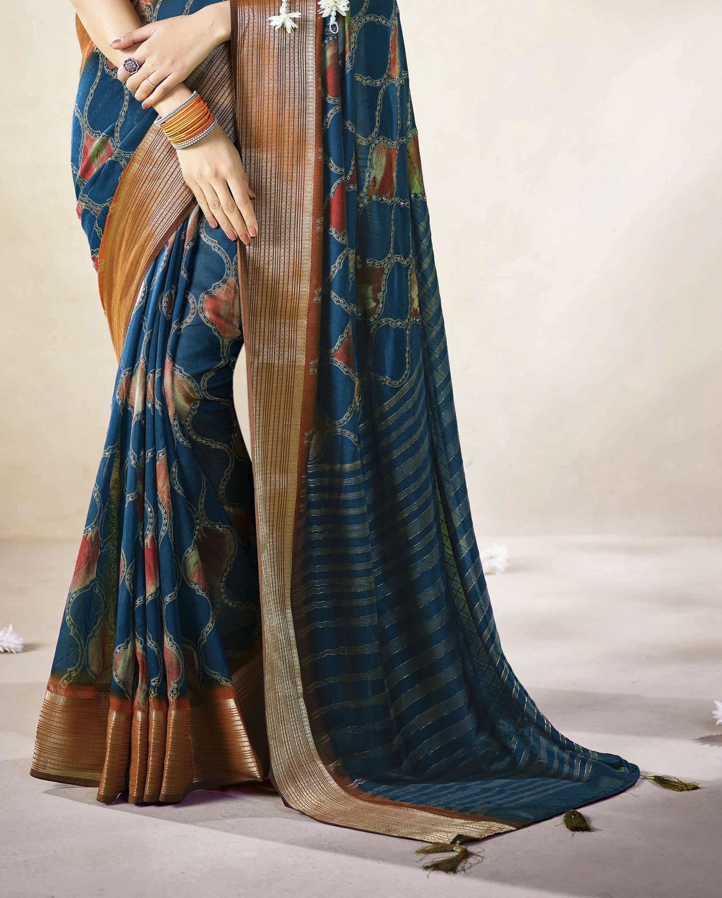 EMERALD TEAL BANDHEJ SAREE