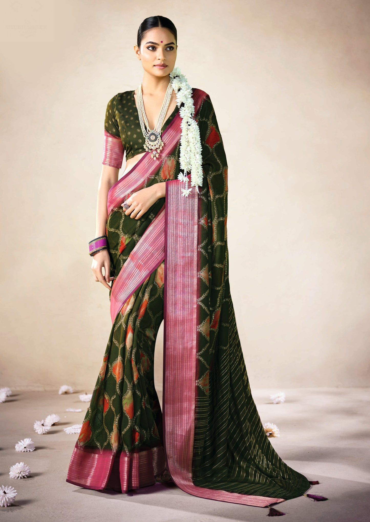 FOREST MOSS BANDHEJ SAREE