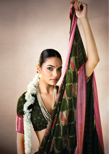 FOREST MOSS BANDHEJ SAREE