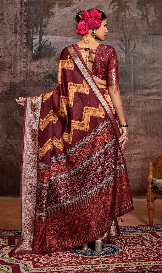 BURGUNDY SHIBORI GEORGETTE SAREE