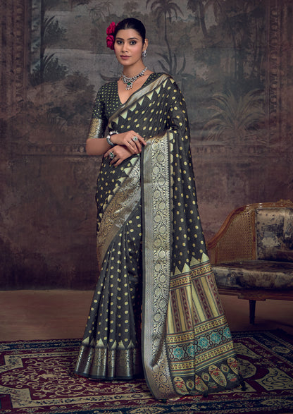 MIDNIGHT CHARCOAL BANARASI SILK SAREE