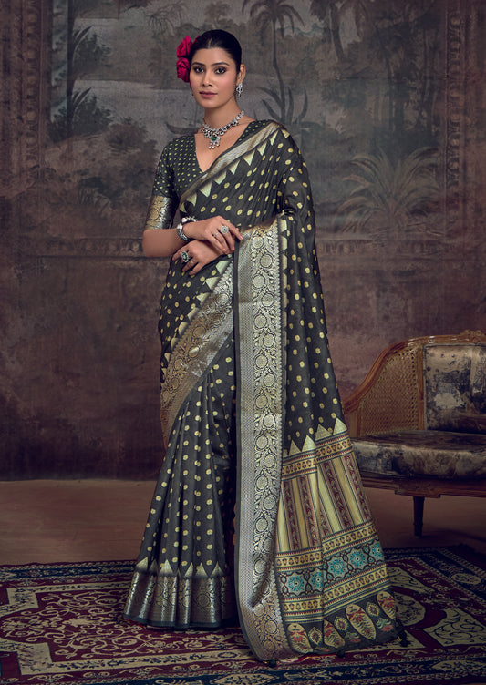 MIDNIGHT CHARCOAL BANARASI SILK SAREE