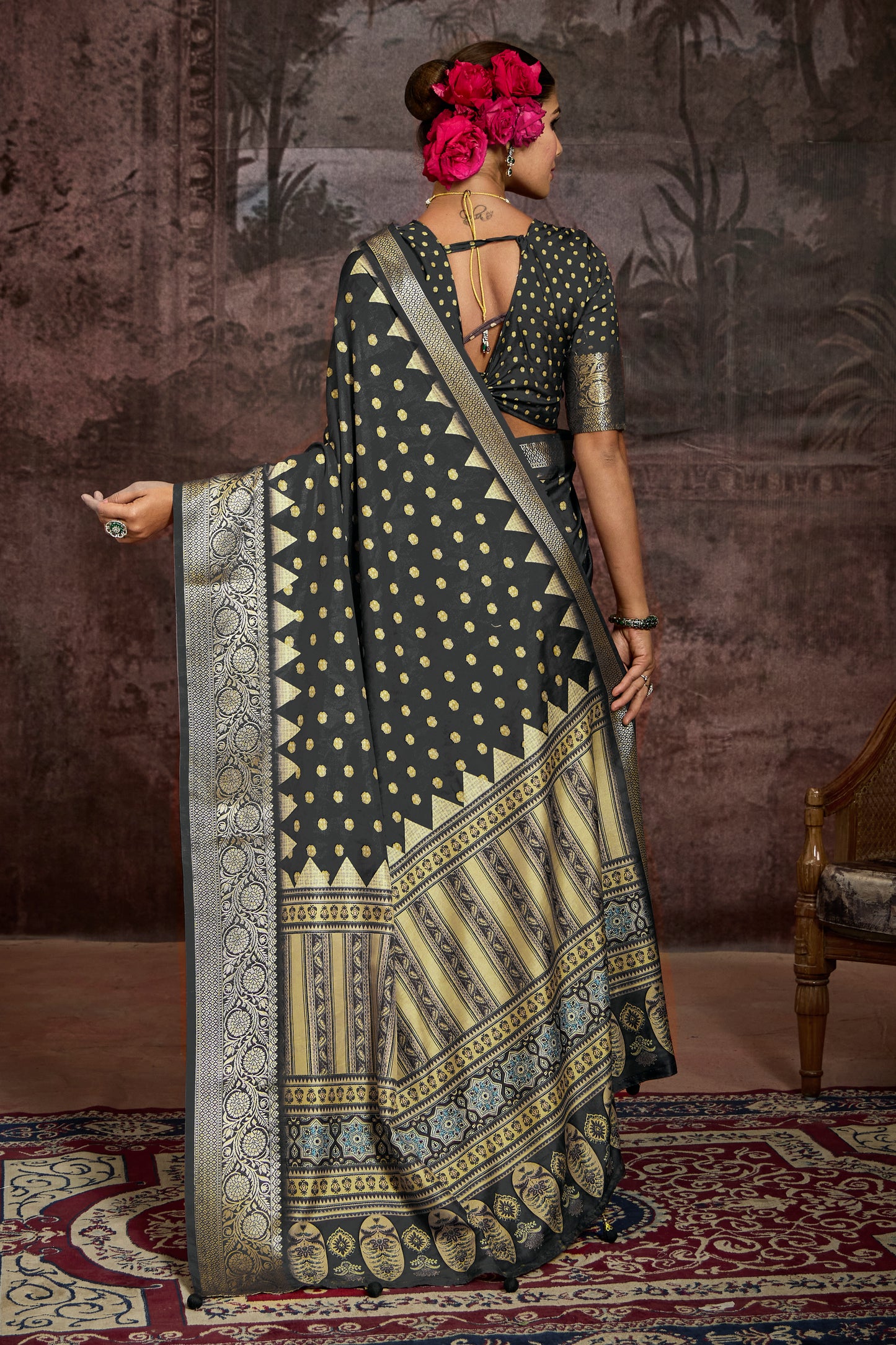 MIDNIGHT CHARCOAL BANARASI SILK SAREE
