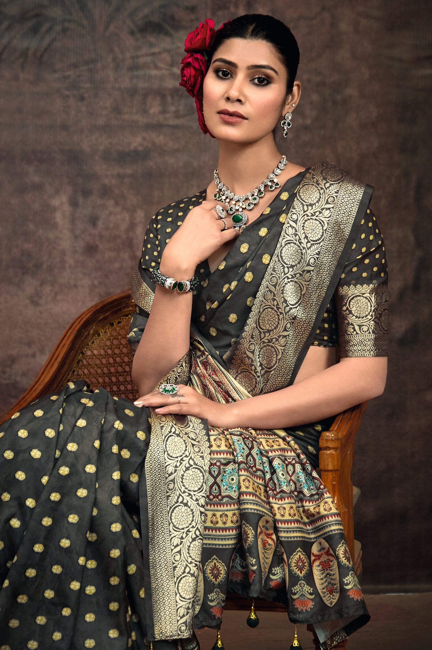 MIDNIGHT CHARCOAL BANARASI SILK SAREE