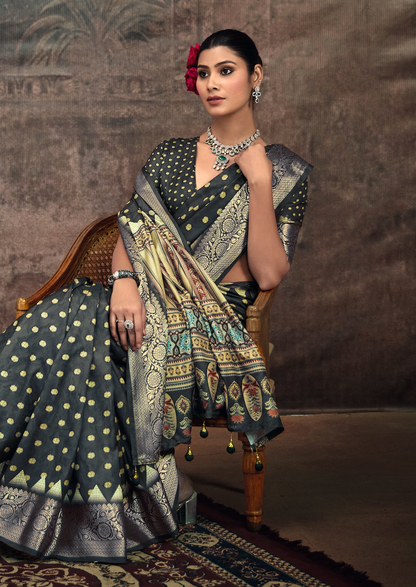 MIDNIGHT CHARCOAL BANARASI SILK SAREE