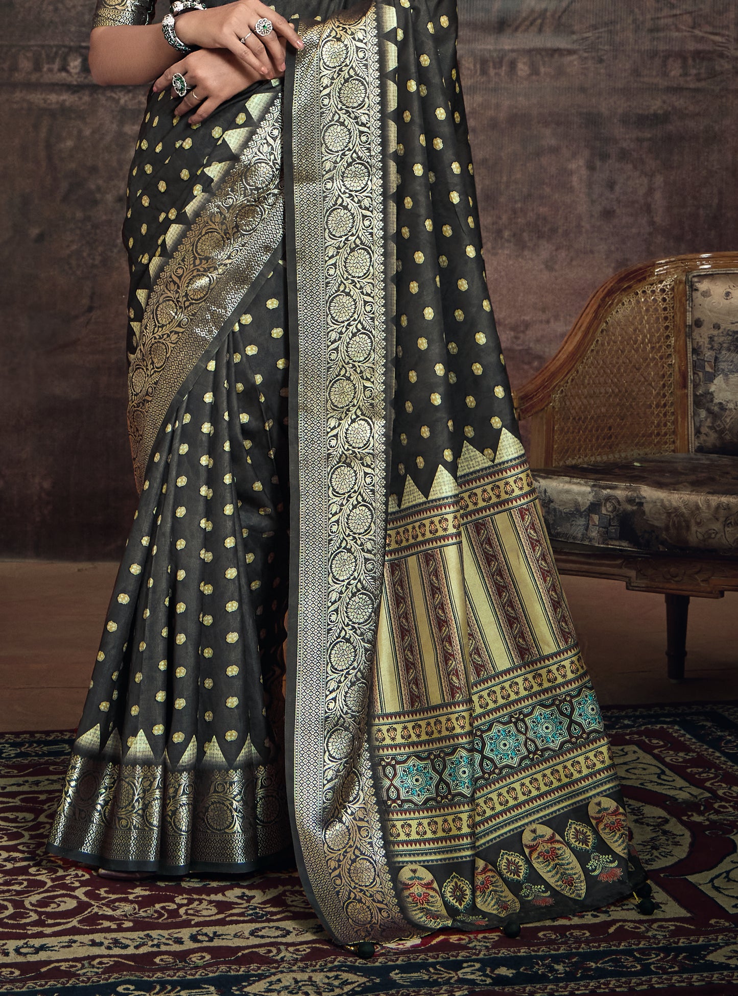 MIDNIGHT CHARCOAL BANARASI SILK SAREE