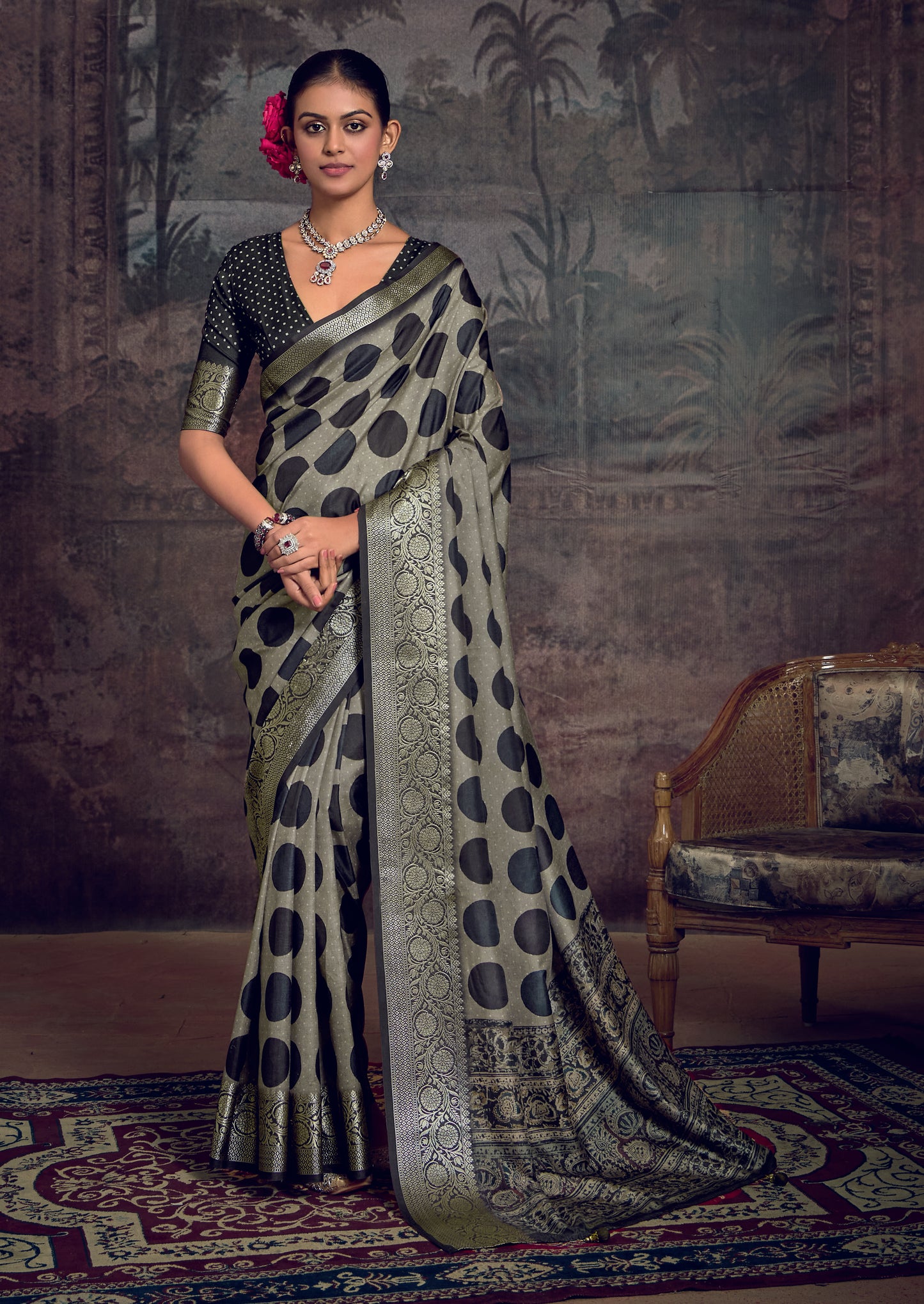 SAGE ONYX POLKA SILK SAREE