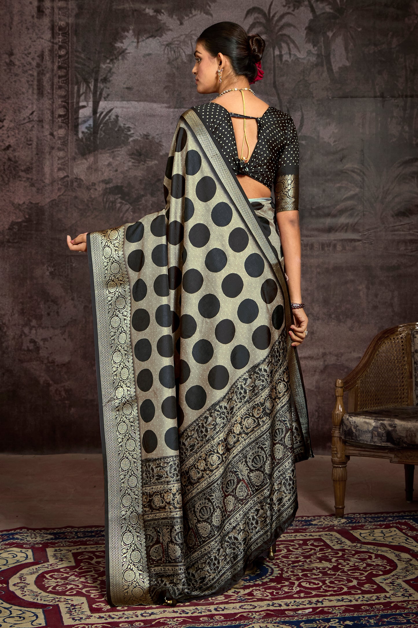 SAGE ONYX POLKA SILK SAREE