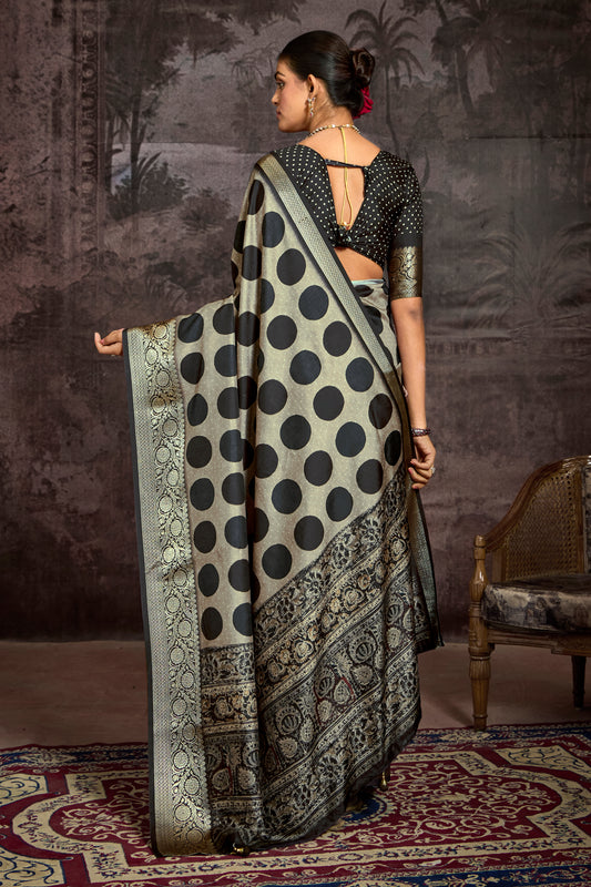 SAGE ONYX POLKA SILK SAREE