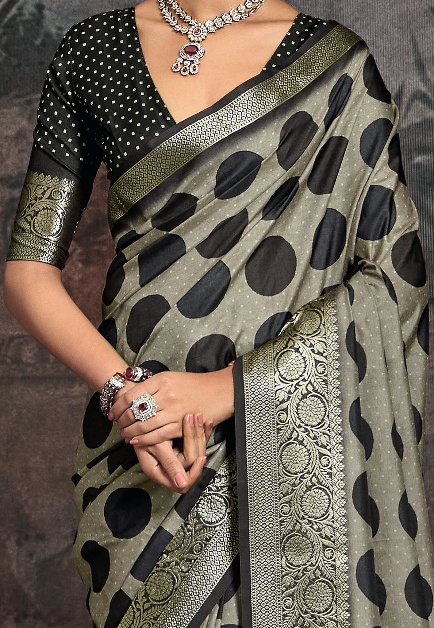SAGE ONYX POLKA SILK SAREE