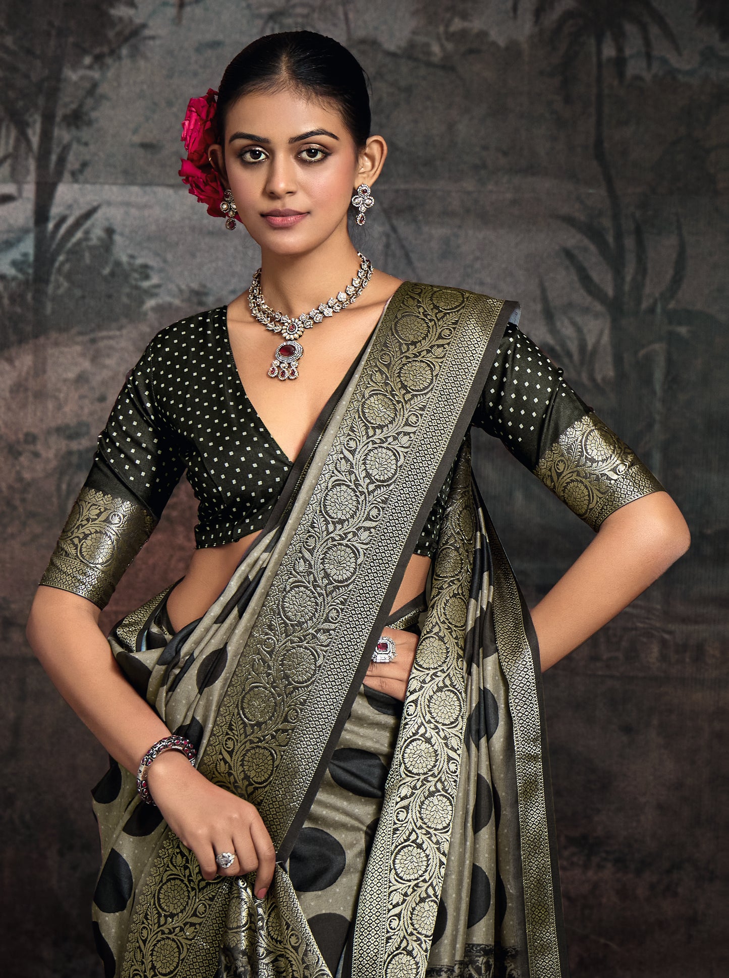 SAGE ONYX POLKA SILK SAREE
