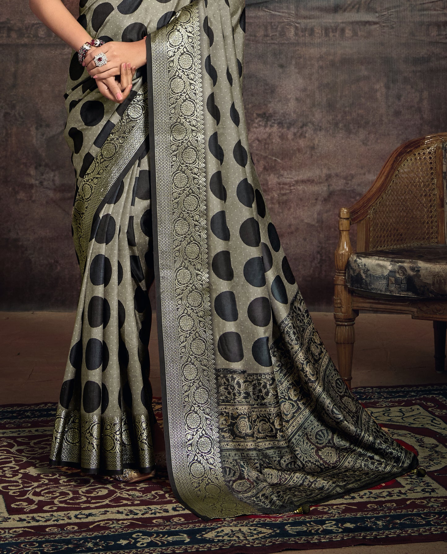 SAGE ONYX POLKA SILK SAREE