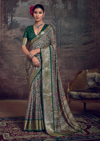 ROYAL EMERALD GEOMETRIC SILK SAREE