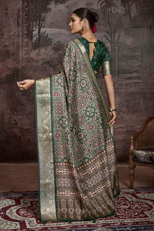 ROYAL EMERALD GEOMETRIC SILK SAREE