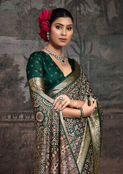 ROYAL EMERALD GEOMETRIC SILK SAREE