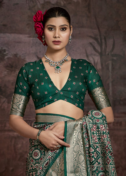 ROYAL EMERALD GEOMETRIC SILK SAREE