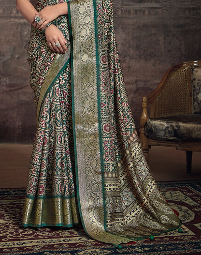 ROYAL EMERALD GEOMETRIC SILK SAREE