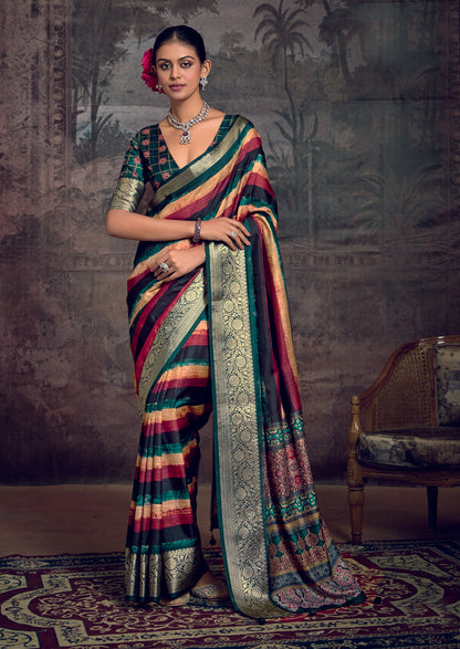 JEWEL-TONED MULTI-STRIPE SILK SAREE