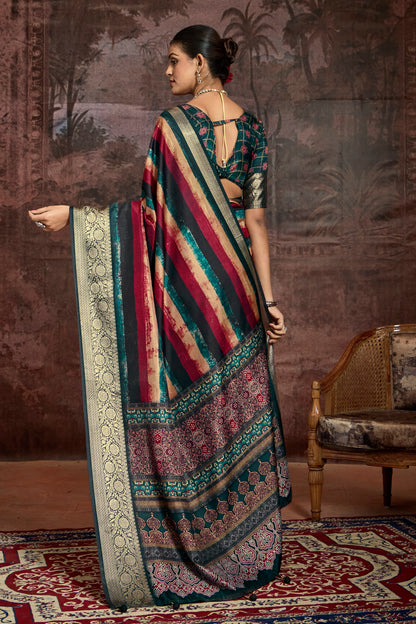 JEWEL-TONED MULTI-STRIPE SILK SAREE