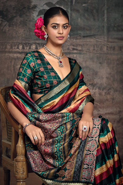 JEWEL-TONED MULTI-STRIPE SILK SAREE