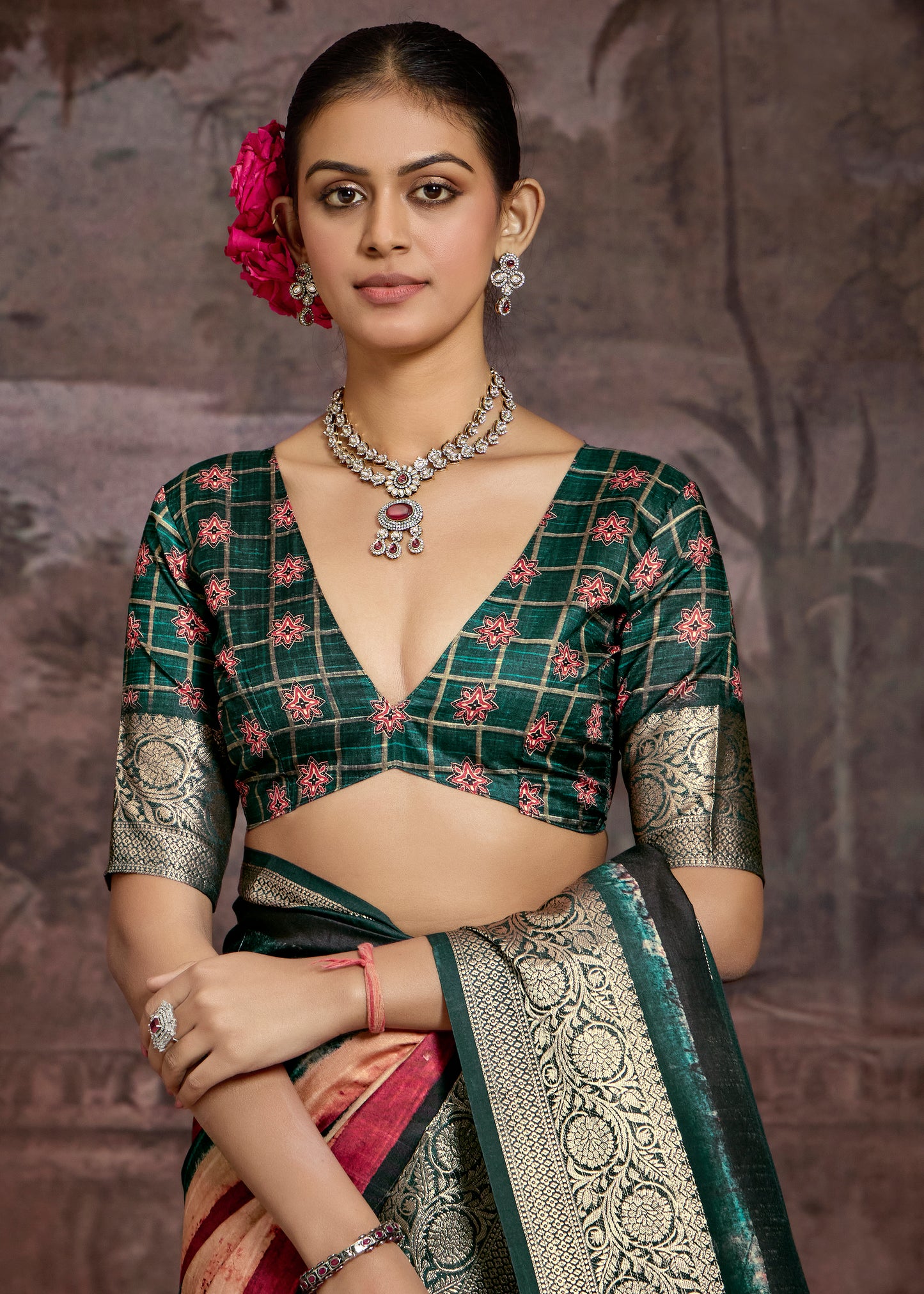 JEWEL-TONED MULTI-STRIPE SILK SAREE