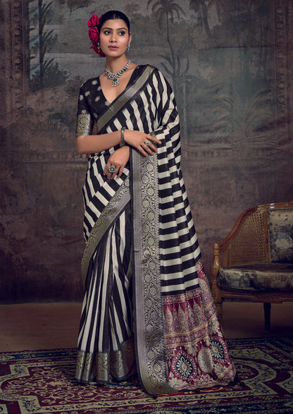 MONOCHROME STRIPED SILK SAREE