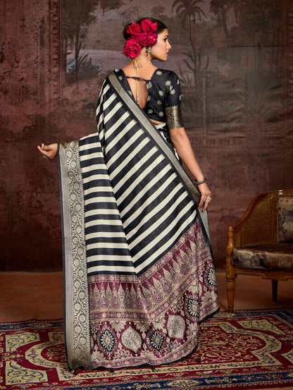 MONOCHROME STRIPED SILK SAREE