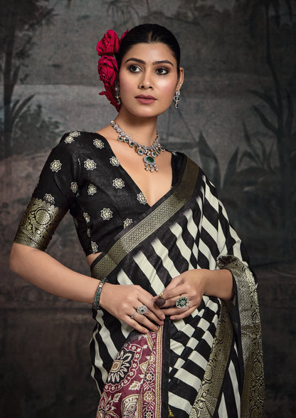 MONOCHROME STRIPED SILK SAREE