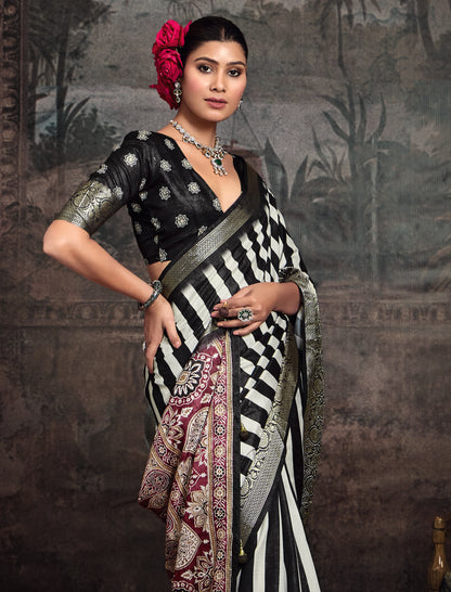 MONOCHROME STRIPED SILK SAREE