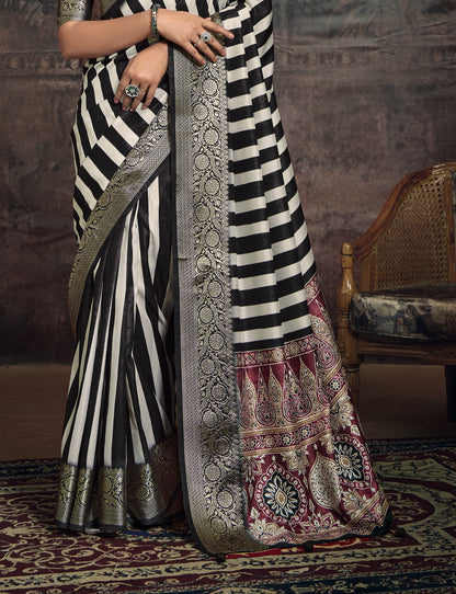 MONOCHROME STRIPED SILK SAREE
