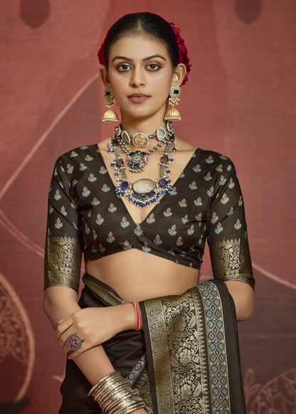 MIDNIGHT OBSIDIAN BANARASI SILK SAREE